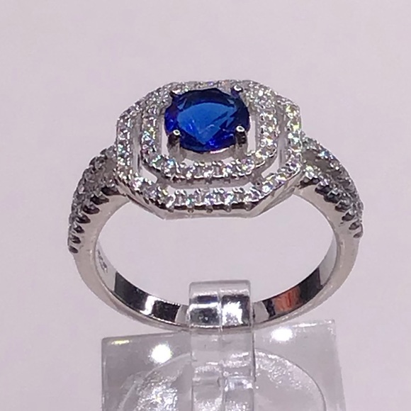 STERLING SILVER BLUE SAPPHIRE & SIMULATED DIAMONDS (video) - Picture 6 of 6